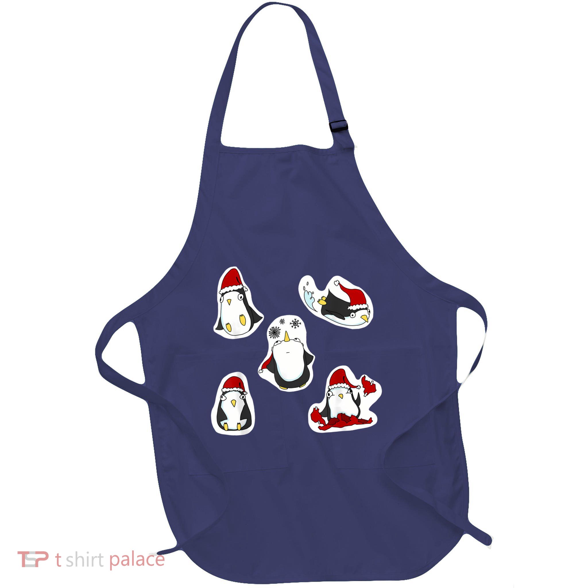Silly Funny Holiday Penguins Full-Length Apron With Pockets