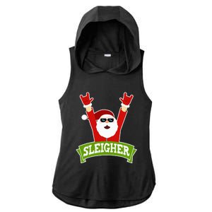 Sleigher Funny Heavy Metal Music Santa Christmas Ladies PosiCharge Tri-Blend Wicking Draft Hoodie Tank