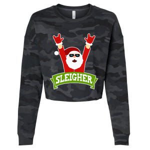 Sleigher Funny Heavy Metal Music Santa Christmas Cropped Pullover Crew