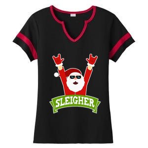 Sleigher Funny Heavy Metal Music Santa Christmas Ladies Halftime Notch Neck Tee