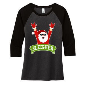 Sleigher Funny Heavy Metal Music Santa Christmas Women's Tri-Blend 3/4-Sleeve Raglan Shirt