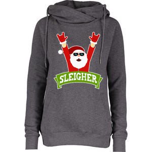 Sleigher Funny Heavy Metal Music Santa Christmas Womens Funnel Neck Pullover Hood