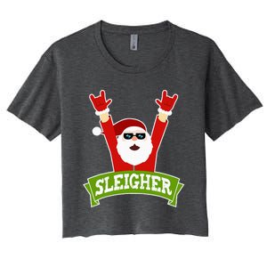 Sleigher Funny Heavy Metal Music Santa Christmas Women's Crop Top Tee