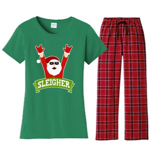 Sleigher Funny Heavy Metal Music Santa Christmas Women's Flannel Pajama Set