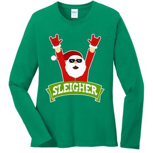 Sleigher Funny Heavy Metal Music Santa Christmas Ladies Long Sleeve Shirt