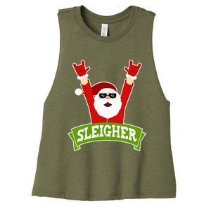 Sleigher Funny Heavy Metal Music Santa Christmas Women's Racerback Cropped Tank