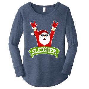 Sleigher Funny Heavy Metal Music Santa Christmas Women's Perfect Tri Tunic Long Sleeve Shirt