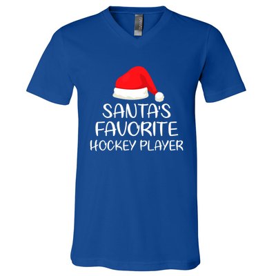 SantaS Favorite Hockey Player Matching Family Xmas Great Gift V-Neck T-Shirt