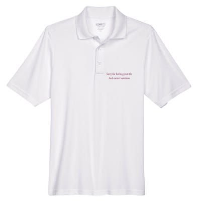 Sorry For Having Great Tits And Correct Opinions Cute Funny Men's Origin Performance Pique Polo