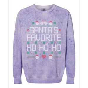 SantaS Favorite Ho Ho Ho Ugly Christmas Funny Quote Gift Colorblast Crewneck Sweatshirt