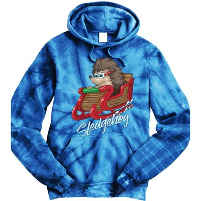 Sledgehog Funny Hedgehog Sleigh Pet Christmas Gift Great Gift Tie Dye Hoodie