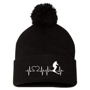 Ski Freestyle Heartbeat Skiing Lover Gift For Skier Pom Pom 12in Knit Beanie