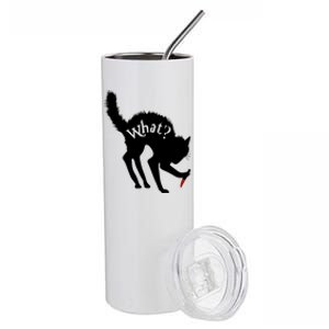 Scary Funny Halloween Black Cat With Knife What? Funny Gift Stainless Steel Tumbler