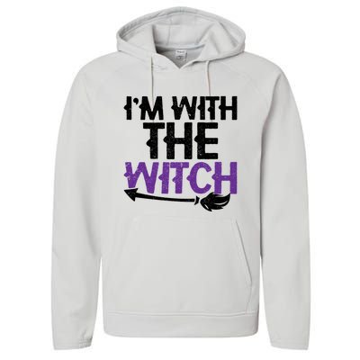 Sarcastic Funny Im With The Witch Halloween Couples Gift Performance Fleece Hoodie