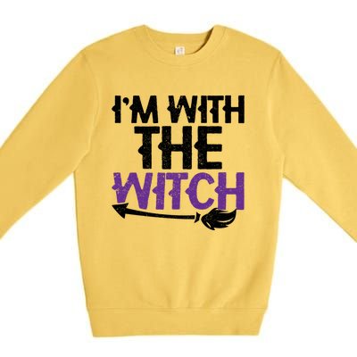 Sarcastic Funny Im With The Witch Halloween Couples Gift Premium Crewneck Sweatshirt