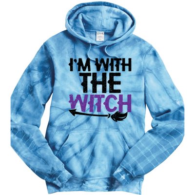 Sarcastic Funny Im With The Witch Halloween Couples Gift Tie Dye Hoodie