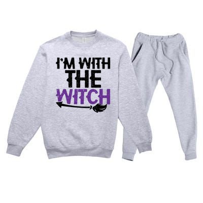 Sarcastic Funny Im With The Witch Halloween Couples Gift Premium Crewneck Sweatsuit Set