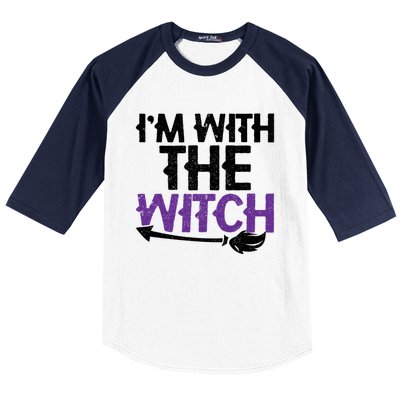 Sarcastic Funny Im With The Witch Halloween Couples Gift Baseball Sleeve Shirt