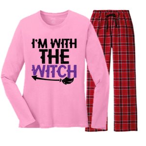 Sarcastic Funny Im With The Witch Halloween Couples Gift Women's Long Sleeve Flannel Pajama Set 