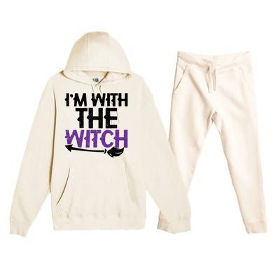 Sarcastic Funny Im With The Witch Halloween Couples Gift Premium Hooded Sweatsuit Set