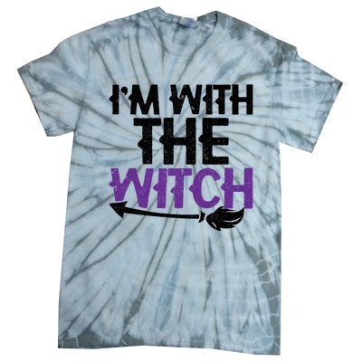 Sarcastic Funny Im With The Witch Halloween Couples Gift Tie-Dye T-Shirt