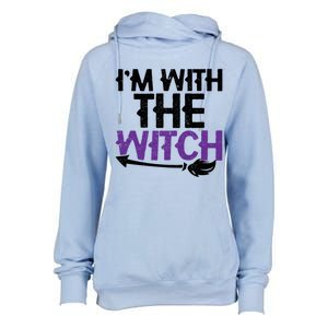 Sarcastic Funny Im With The Witch Halloween Couples Gift Womens Funnel Neck Pullover Hood