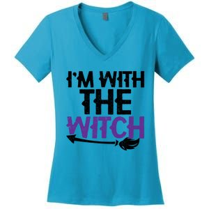 Sarcastic Funny Im With The Witch Halloween Couples Gift Women's V-Neck T-Shirt