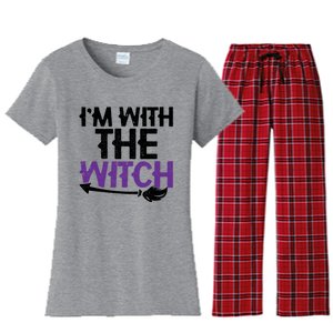 Sarcastic Funny Im With The Witch Halloween Couples Gift Women's Flannel Pajama Set