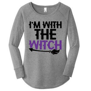 Sarcastic Funny Im With The Witch Halloween Couples Gift Women's Perfect Tri Tunic Long Sleeve Shirt