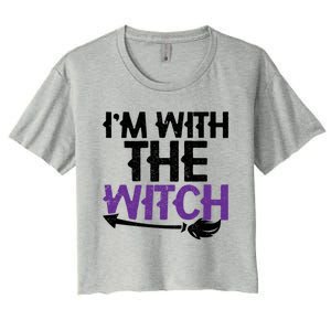 Sarcastic Funny Im With The Witch Halloween Couples Gift Women's Crop Top Tee