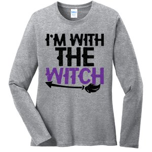 Sarcastic Funny Im With The Witch Halloween Couples Gift Ladies Long Sleeve Shirt