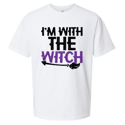 Sarcastic Funny Im With The Witch Halloween Couples Gift Sueded Cloud Jersey T-Shirt