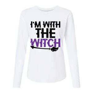 Sarcastic Funny Im With The Witch Halloween Couples Gift Womens Cotton Relaxed Long Sleeve T-Shirt