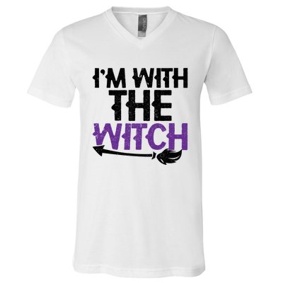 Sarcastic Funny Im With The Witch Halloween Couples Gift V-Neck T-Shirt