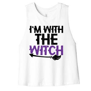 Sarcastic Funny Im With The Witch Halloween Couples Gift Women's Racerback Cropped Tank