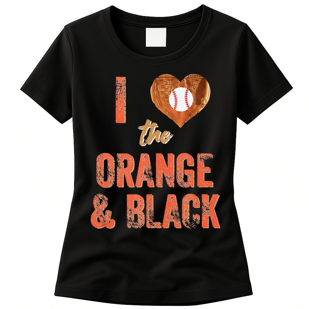 San Francisco I Love The Orange And Black Baseball Womens T-Shirt