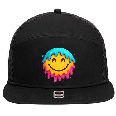 Smile Face Ice-Cream Drip 7 Panel Mesh Trucker Snapback Hat