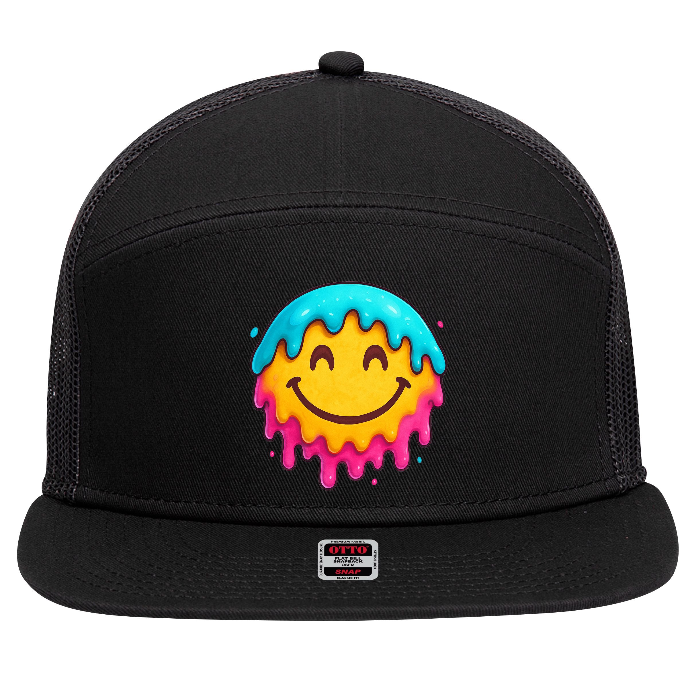Smile Face Ice-Cream Drip 7 Panel Mesh Trucker Snapback Hat