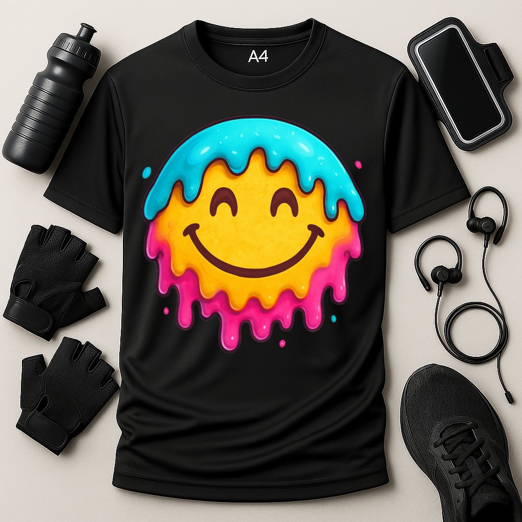 Smile Face Ice-Cream Drip Cooling Performance Crew T-Shirt