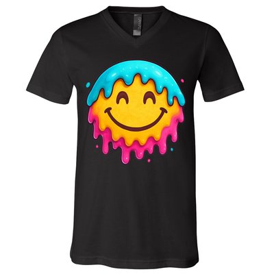 Smile Face Ice-Cream Drip V-Neck T-Shirt