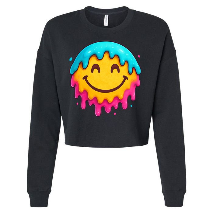 Smile Face Ice-Cream Drip Cropped Pullover Crew