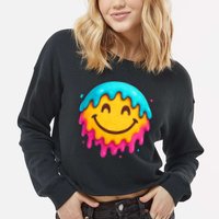 Smile Face Ice-Cream Drip Cropped Pullover Crew
