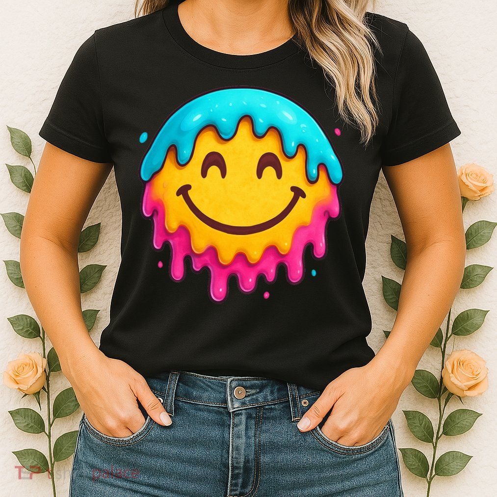 Smile Face Ice-Cream Drip Womens T-Shirt
