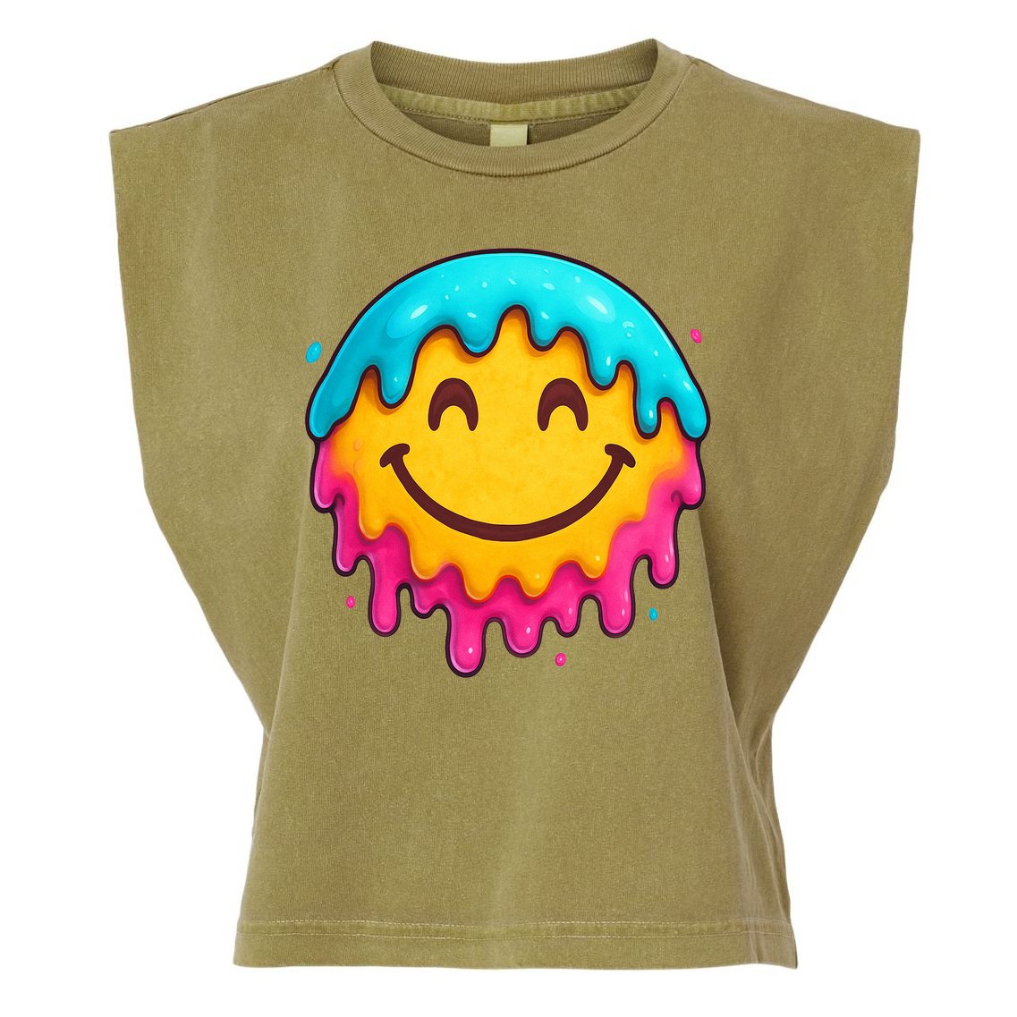 Smile Face Ice-Cream Drip Garment-Dyed Women's Muscle Tee