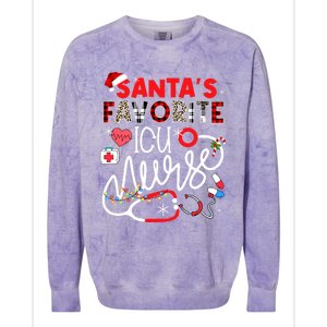 Santas Favorite Icu Nurse Xmas Lights Leopard Plaid Meaningful Gift Colorblast Crewneck Sweatshirt