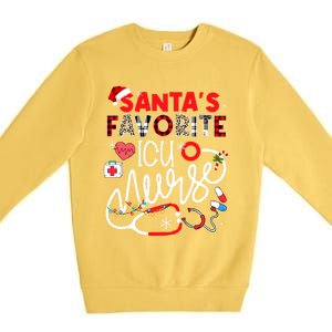 Santas Favorite Icu Nurse Xmas Lights Leopard Plaid Meaningful Gift Premium Crewneck Sweatshirt