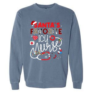 Santas Favorite Icu Nurse Xmas Lights Leopard Plaid Meaningful Gift Garment-Dyed Sweatshirt