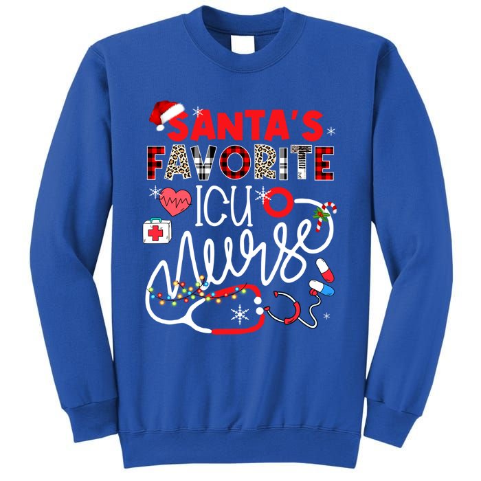 Santas Favorite Icu Nurse Xmas Lights Leopard Plaid Meaningful Gift Sweatshirt