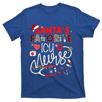 Santas Favorite Icu Nurse Xmas Lights Leopard Plaid Meaningful Gift T-Shirt