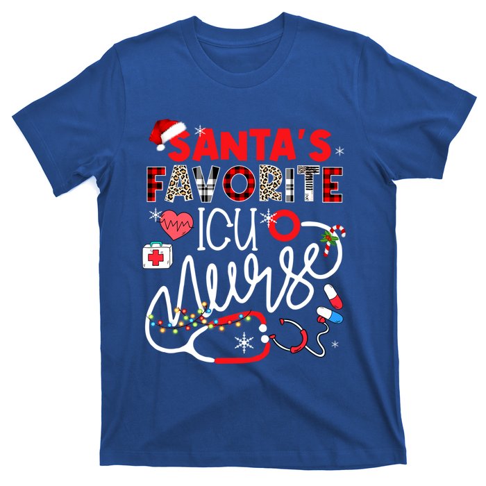 Santas Favorite Icu Nurse Xmas Lights Leopard Plaid Meaningful Gift T-Shirt